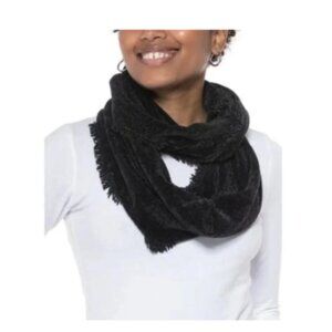 CHARTER CLUB Womens Black Woven Chenille Fringed Infinity Scarf